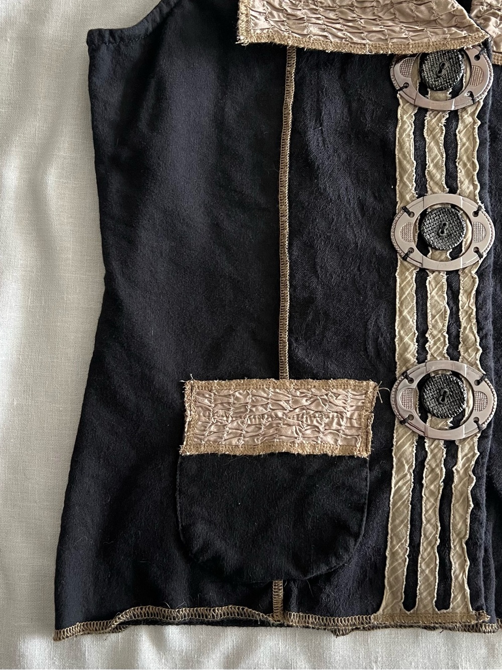 Parsley and Sage Vintage Black Vest with Patchwork and Metal Details - Picture 6 of 9